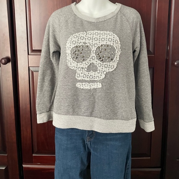 Rewind Beaded and Crochet Skull Sweatshirt - Picture 2 of 7